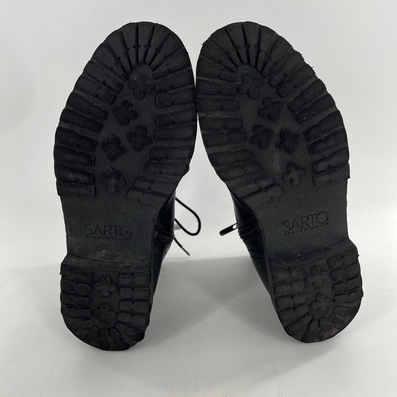 Franco Sarto Booties Ankle Boot Block Heel Buckle Lace Zip Moto Black 8.5 Goth - Picture 14 of 16